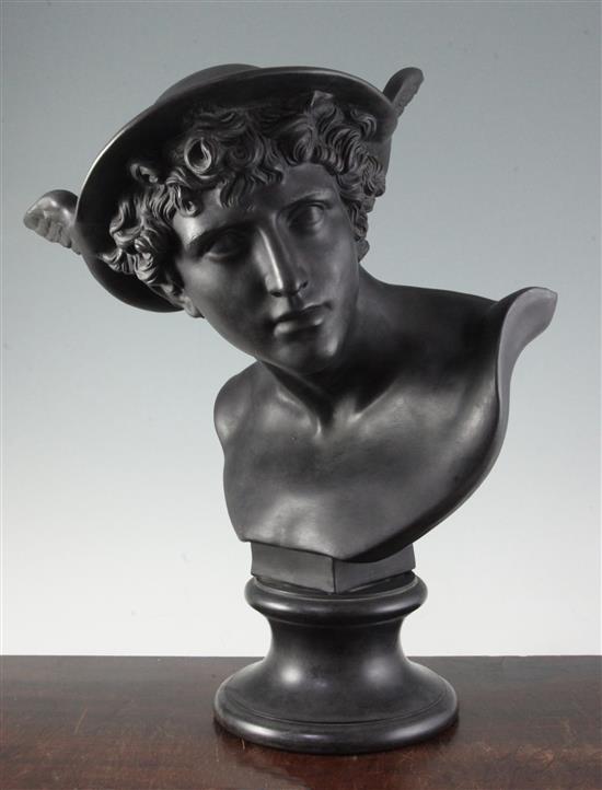 A Wedgwood black basalt bust of Mercury, 19th century H.17in.